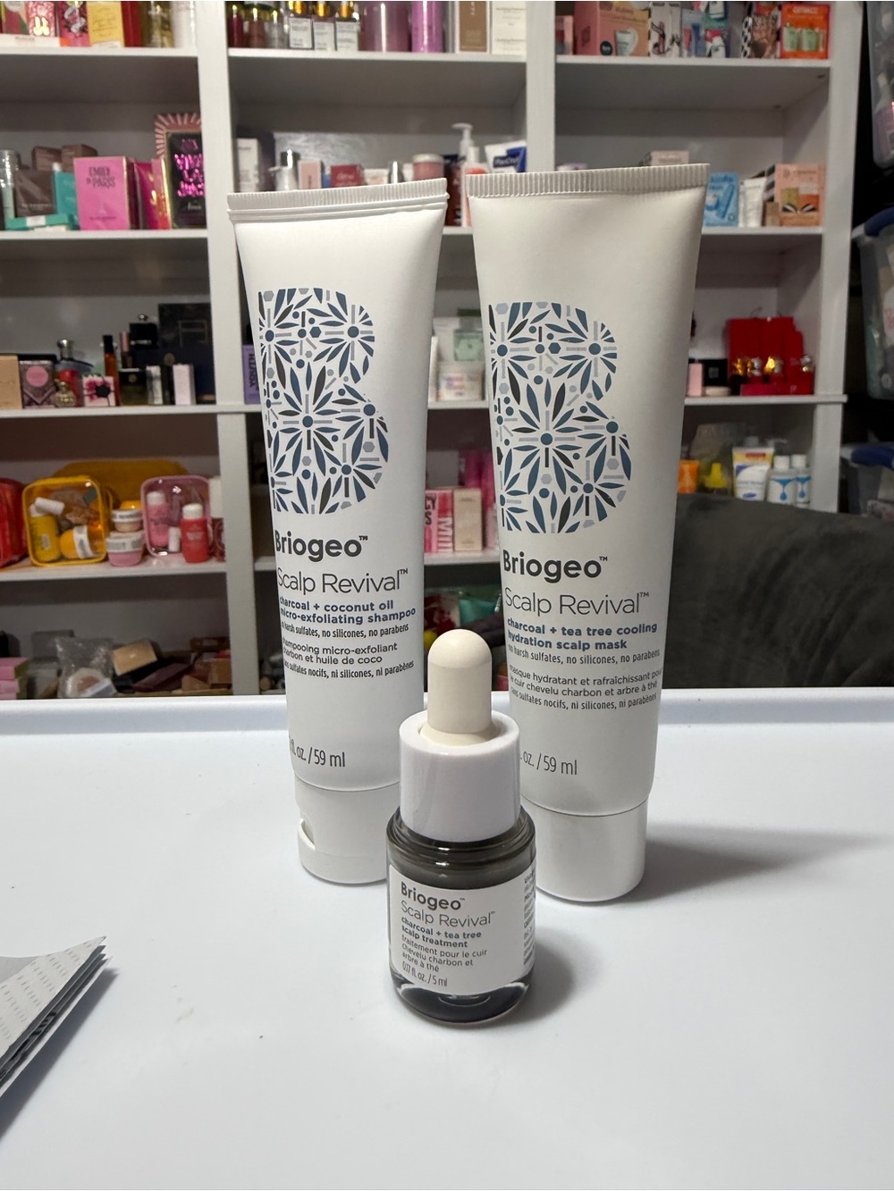 Briogeo Scalp Revival Set in White and Blue Floral Motif